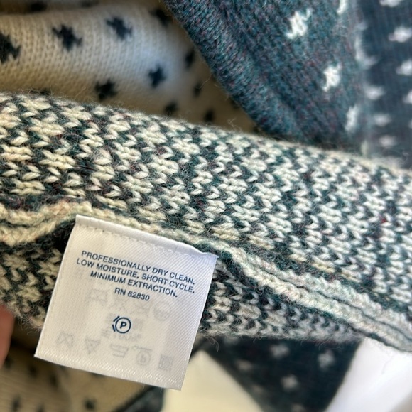 Lands End Knit Wool Fair Isle Full Zip Cardigan Sweater Large XLarge in Green - Picture 11 of 14